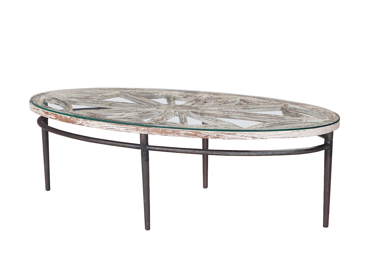 White and Gray Farmhouse Oval Coffee Table