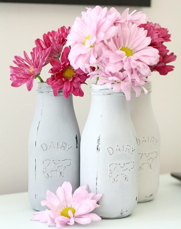 Little Red Window chalk painted milk bottle vases